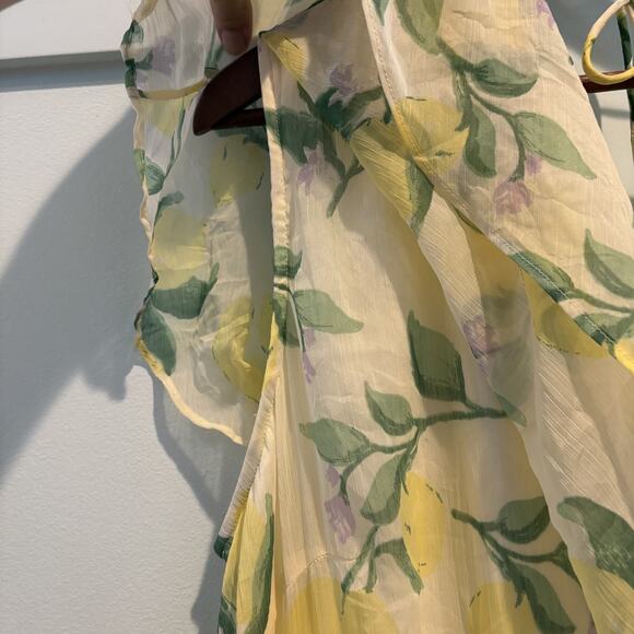 NWT Lemon Print Midi Dress Women 18 Yellow Vero Moda Curve Sheer Flutter Sleeve - Picture 6 of 16